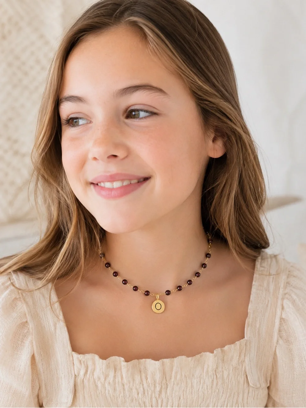 Personalized Garnet Initial Necklace for Baby, Child or Tween